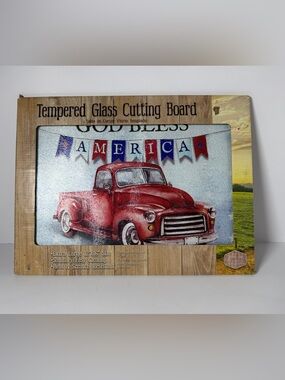 Brand New Patriotic Red Truck Glass Cutting Board (12x16) Veteran